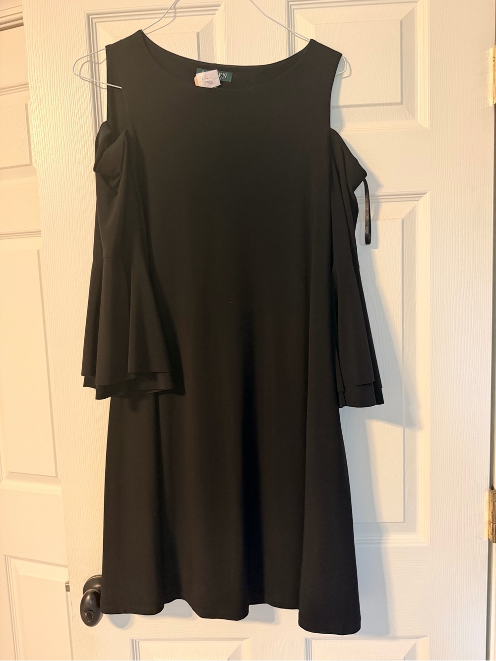Lauren Cold -Shoulder Black Swing Dress with bell sleeves
